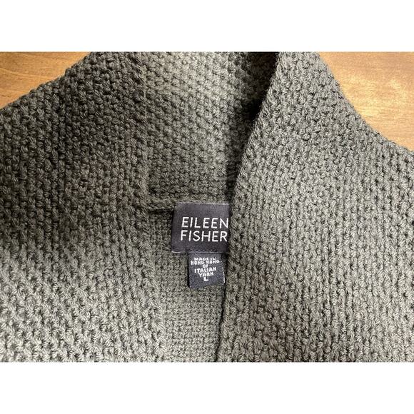Eileen Fisher Olive Green 100% Merino Wool Open Front Cardigan Italian Yarn L - Picture 7 of 12